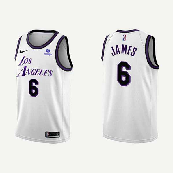 Mens Los Angeles Lakers #6 LeBron James 2022-23 White Stitched Basketball Jersey Dzhi->los angeles lakers->NBA Jersey
